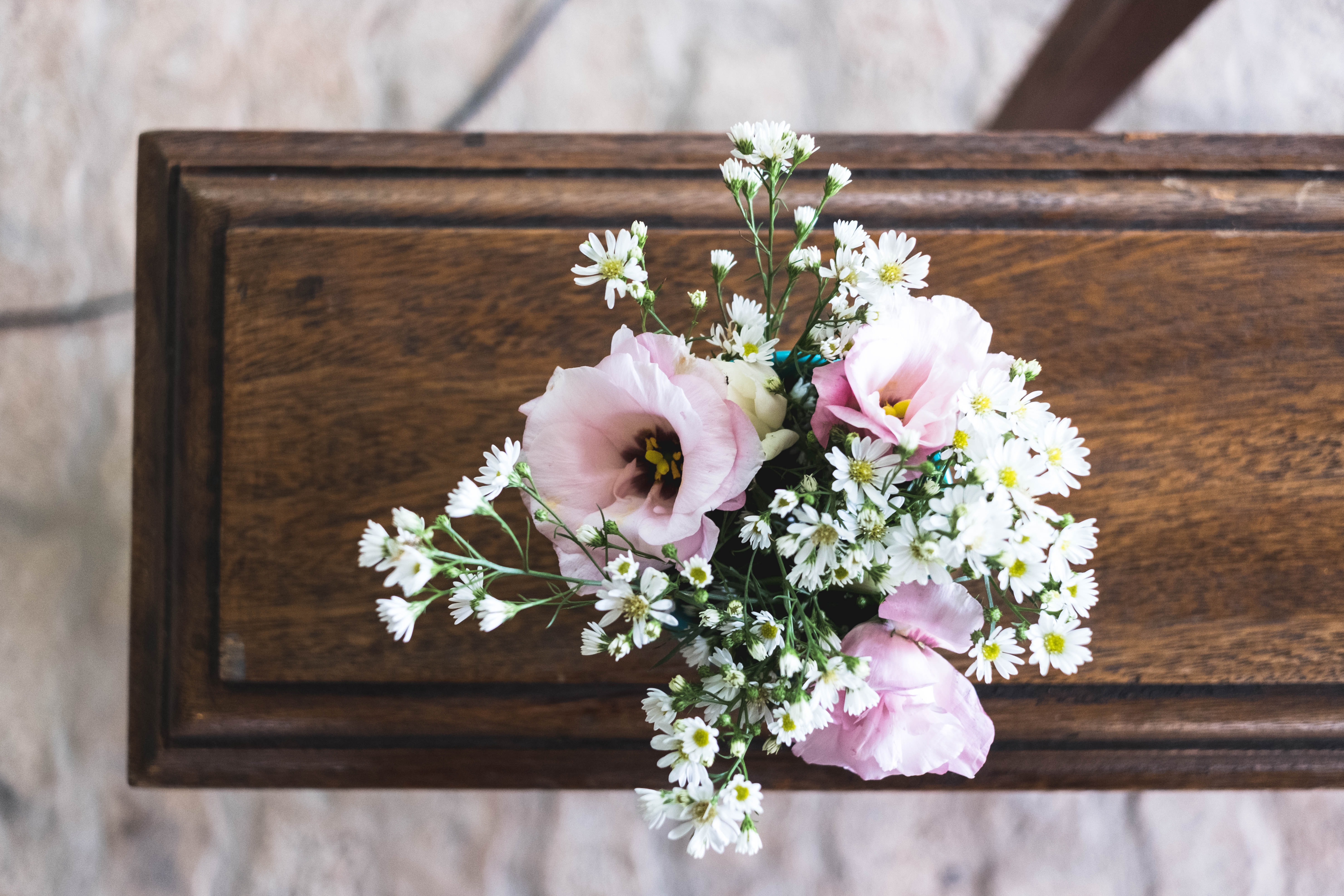 flowers on a wooden table